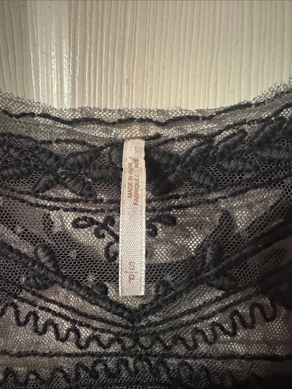 Free People Jojo Gray Embroidered Sheer Yoke Long Sleeve Top